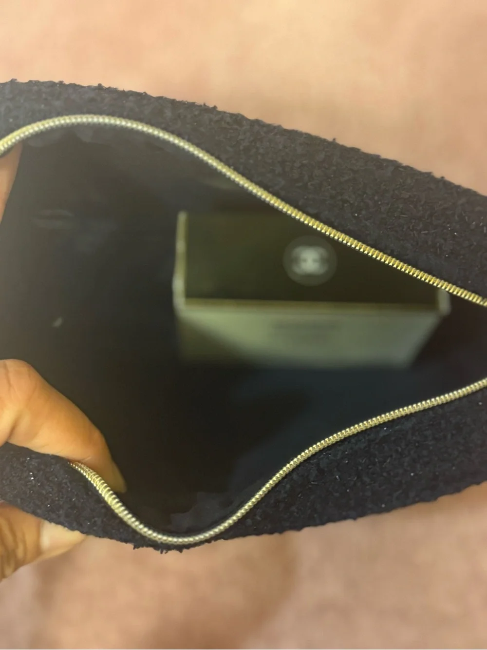CHANEL Beauté Navy Tweed Cosmetic Pouch with Gold Logo + goodies